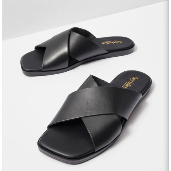 Evereve Women's Black Chai Leather Slide Sandals size 6.5 #4 - Picture 1 of 7